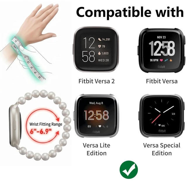 Alt view image 2 of 6 - Bracelet Compatible with Fitbit Versa 2 Bands/1/Lite/Special Edition for Women, Handmade Beaded Elastic Replacement Wristband for Fitbit Versa 2/1/Lite/Special Edition Smartwatch