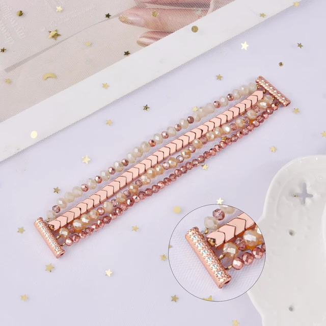 Alt view image 5 of 7 - Bracelet Compatible with Fitbit Versa 2 Bands/1/Lite/Special Edition for Women, Handmade Beaded Elastic Replacement Wristband for Fitbit Versa 2/1/Lite/Special Edition Smartwatch