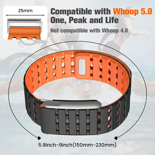 Alt view image 4 of 7 - Bands Compatible with Whoop 5.0 Band - Breathable with Air Holes & On-Wrist Charging, Waterproof Replacement Silicone Sport Strap for Whoop 5.0 One/Peak/Life/MG, Not for Whoop 4.0