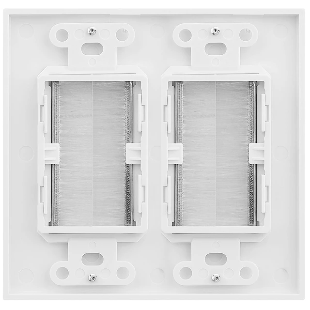 Alt view image 2 of 7 - 2-Gang Wall Plate, Brush Style Opening Passthrough Low Voltage Cable Plate In-Wall Installation for Speaker Wires, Coaxial, HDMI, or Network/Phone Cables - 2 PACK