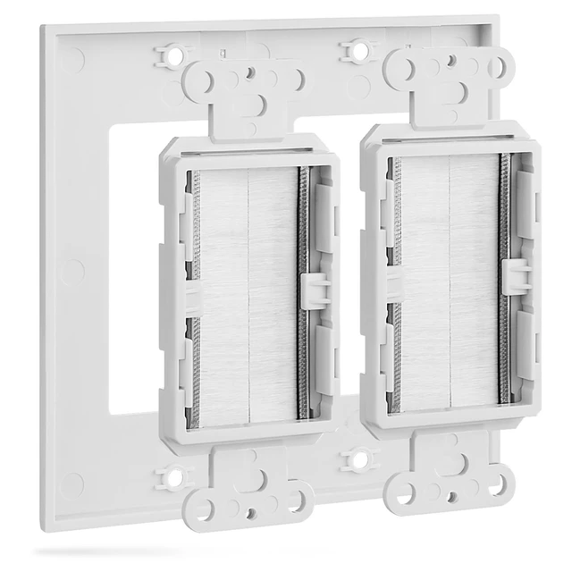 Alt view image 3 of 7 - 2-Gang Wall Plate, Brush Style Opening Passthrough Low Voltage Cable Plate In-Wall Installation for Speaker Wires, Coaxial, HDMI, or Network/Phone Cables - 2 PACK
