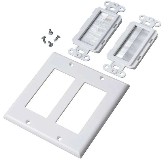 Alt view image 7 of 7 - 2-Gang Wall Plate, Brush Style Opening Passthrough Low Voltage Cable Plate In-Wall Installation for Speaker Wires, Coaxial, HDMI, or Network/Phone Cables - 2 PACK