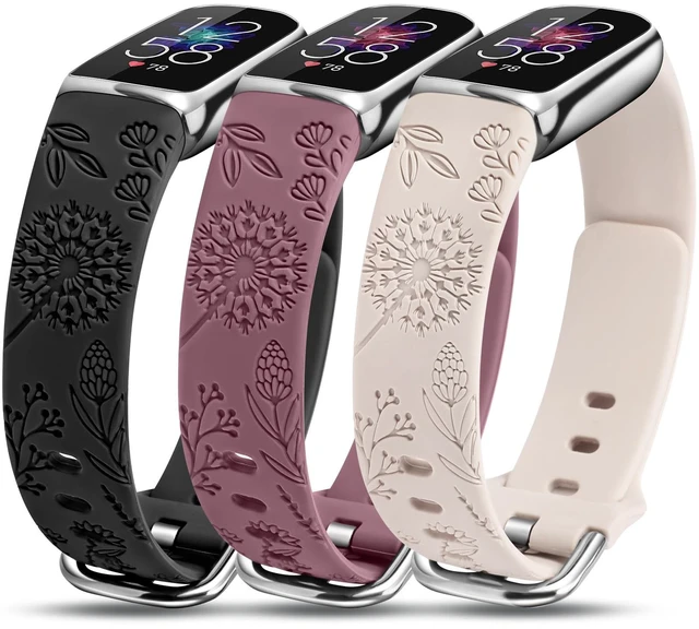 Main image of 3 Packs Compatible with Fitbit Luxe Bands for Women Soft Silicone Floral Engraved Sport Strap Dandelion Wristband Replacement for Fitbit Luxe Watch Bands/Luxe Special Edition Fitness Tracker