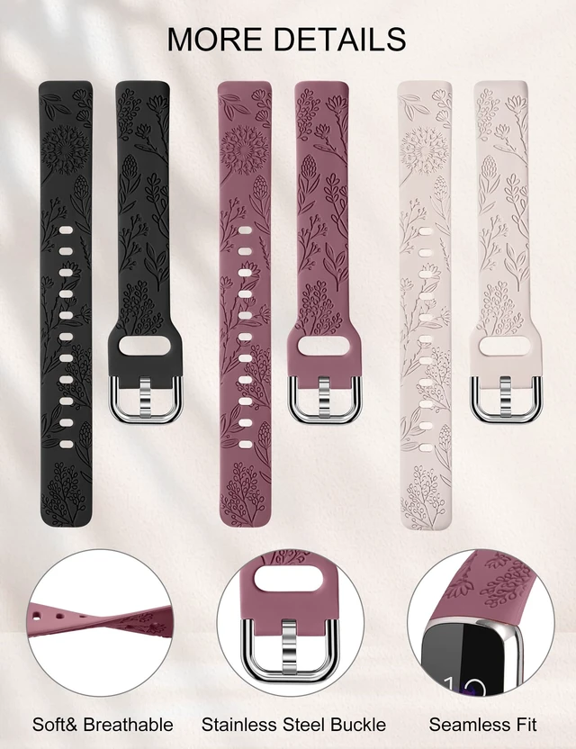 Alt view image 4 of 6 - 3 Packs Compatible with Fitbit Luxe Bands for Women Soft Silicone Floral Engraved Sport Strap Dandelion Wristband Replacement for Fitbit Luxe Watch Bands/Luxe Special Edition Fitness Tracker