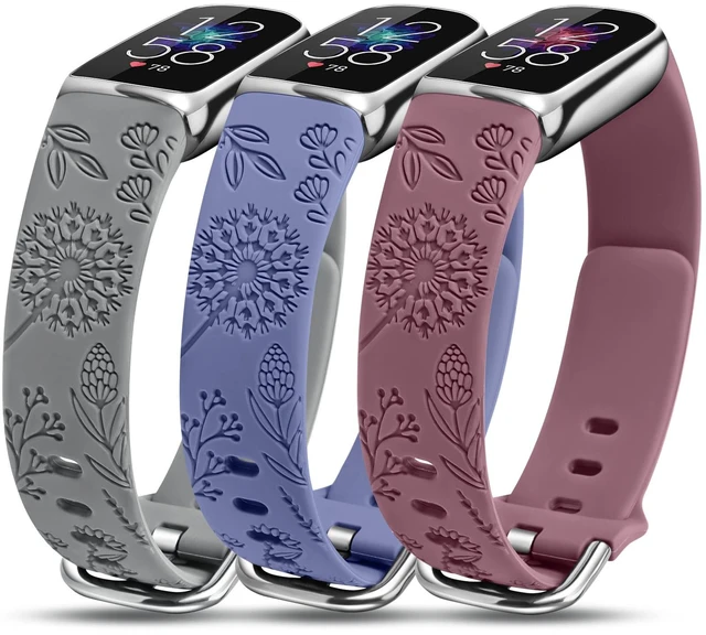 Main image of 3 Packs Compatible with Fitbit Luxe Bands for Women Soft Silicone Floral Engraved Sport Strap Dandelion Wristband Replacement for Fitbit Luxe Watch Bands/Luxe Special Edition Fitness Tracker