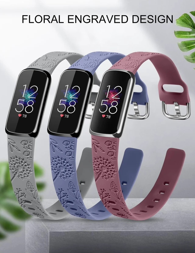 Alt view image 2 of 6 - 3 Packs Compatible with Fitbit Luxe Bands for Women Soft Silicone Floral Engraved Sport Strap Dandelion Wristband Replacement for Fitbit Luxe Watch Bands/Luxe Special Edition Fitness Tracker