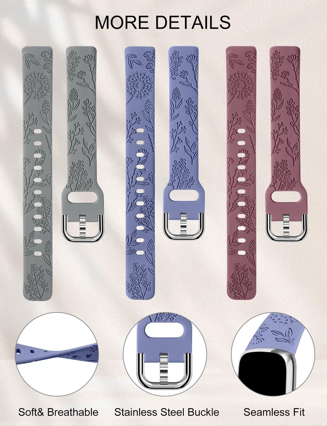 Alt view image 4 of 6 - 3 Packs Compatible with Fitbit Luxe Bands for Women Soft Silicone Floral Engraved Sport Strap Dandelion Wristband Replacement for Fitbit Luxe Watch Bands/Luxe Special Edition Fitness Tracker