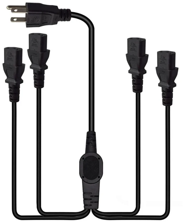 Main image of 6.5FT/2M Computer Power Splitter Cord NEMA 5-15P to IEC320 4X C13 Monitor Power Cord, Y-Power Cable, C13 Splitter,16AWG/18AWG,10A 125V,Power Supply for 4 Devices at a Time, UL Listed