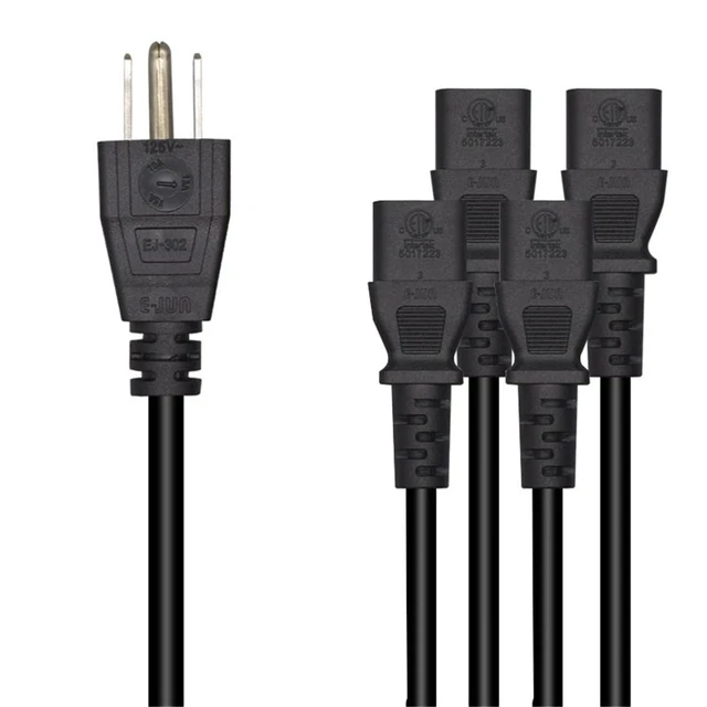 Alt view image 2 of 7 - 6.5FT/2M Computer Power Splitter Cord NEMA 5-15P to IEC320 4X C13 Monitor Power Cord, Y-Power Cable, C13 Splitter,16AWG/18AWG,10A 125V,Power Supply for 4 Devices at a Time, UL Listed