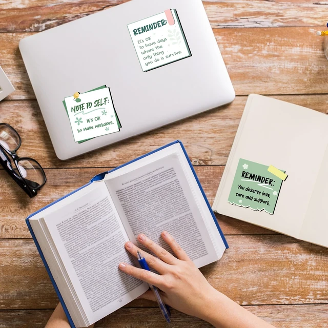 Alt view image 4 of 6 - 300 Pcs Motivational Mental Health Affirmation Stickers, Green Series Mental Health Awareness Items, Positive Laptop Bottle Decor, Feelings Sticker, Mindfulness Training Gift for Adults Employees