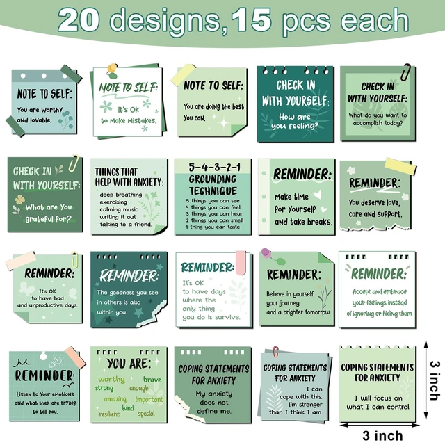 Alt view image 2 of 6 - 300 Pcs Motivational Mental Health Affirmation Stickers, Green Series Mental Health Awareness Items, Positive Laptop Bottle Decor, Feelings Sticker, Mindfulness Training Gift for Adults Employees