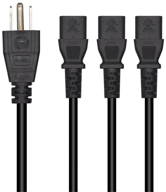 Main image of 3.2FT/1M Computer Power Splitter Cord NEMA 5-15P to IEC320 3X C13 Monitor Power Cord, Y-Power Cable, C13 Splitter,16AWG/18AWG,10A 125V,Power Supply for 3 Devices at a Time, UL Listed