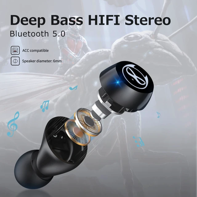 Alt view image 4 of 7 - Wireless Earbuds for Small Ears, Touch Control Headset Stereo Sound in-Ear Wireless Headphones, Bluetooth 5.0 Noise Reduction Earphones with Cartoon Blinking Eyes Iron People Charging Case