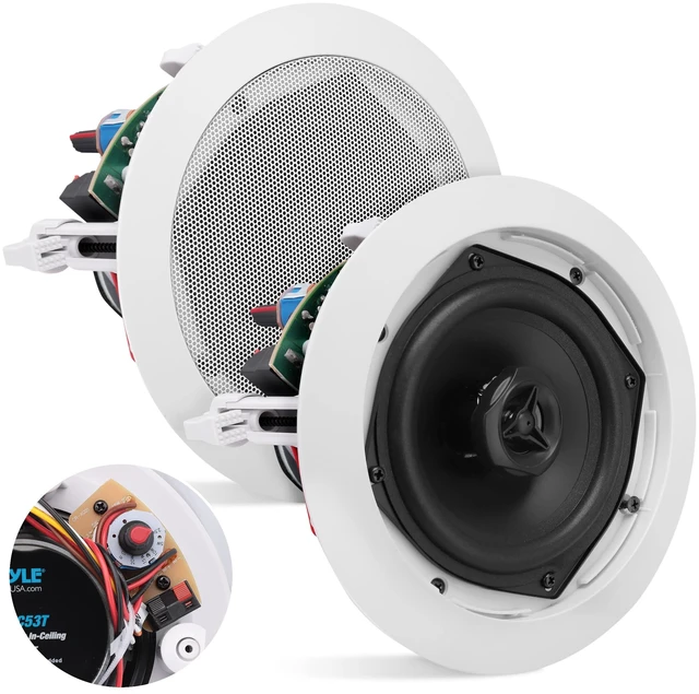 Main image of Ceiling Mount Speaker - 5.25 2-Way 70V Transformer Great For: Commercial or Restaurant Audio Surround Sound Flush Design In-Wall Installation 1pc (White) - PDIC53T