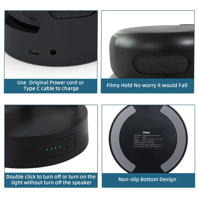 Alt view image 7 of 7 - Battery Base for Echo Dot 3rd Gen Battery Stand Portable Charger for Dot 3rd and Google Mini 2 Back up Battery 8 Hours Play time, Not Include dot Speaker (Black 5200)