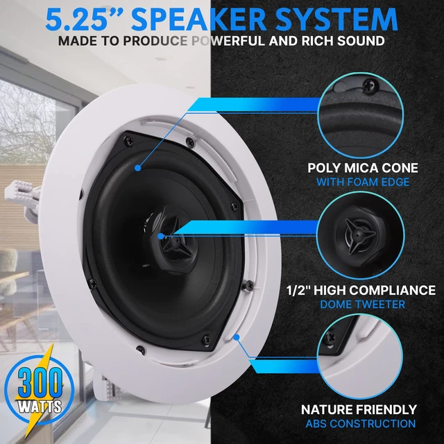 Alt view image 2 of 7 - Ceiling Mount Speaker - 5.25 2-Way 70V Transformer Great For: Commercial or Restaurant Audio Surround Sound Flush Design In-Wall Installation 1pc (White) - PDIC53T