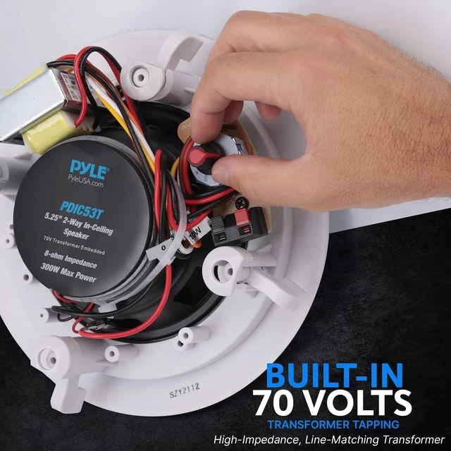 Alt view image 4 of 7 - Ceiling Mount Speaker - 5.25 2-Way 70V Transformer Great For: Commercial or Restaurant Audio Surround Sound Flush Design In-Wall Installation 1pc (White) - PDIC53T