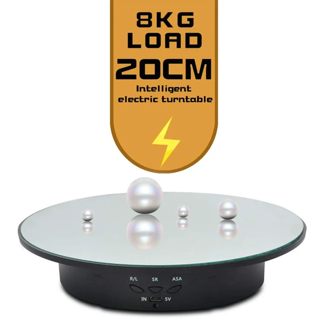 Alt view image 3 of 7 - 360-Degree Electric Rotating Turntable, Rechargeable Low Noise Adjustable Smooth Rotation Non-Slip Display Stand for Photographic Products (Black, 7.8 inches/Load 17 LB/with Mirror Glass)