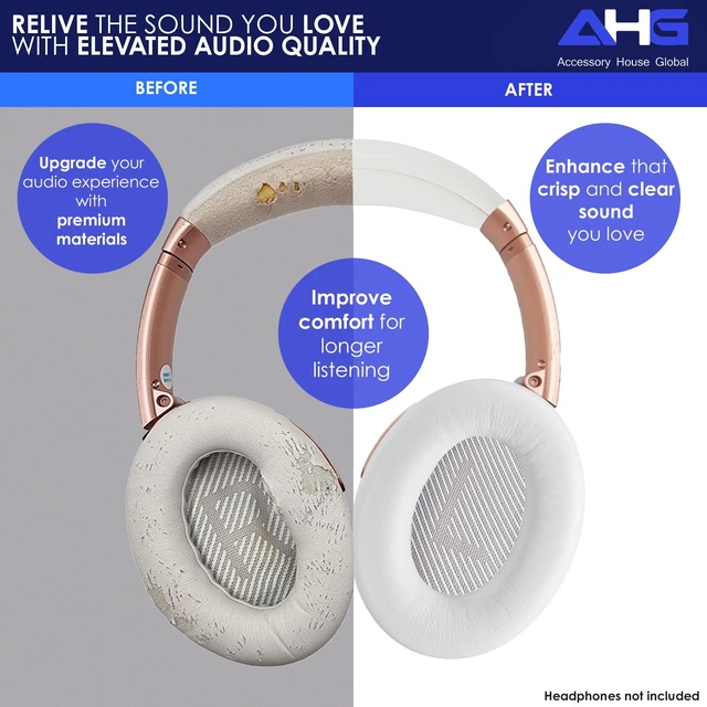 Alt view image 3 of 7 - Replacement QC Ear Pad and Headband Pad Kit Cushion. Compatible with Bose QuietComfort (2023) QC45 QC35 QC35 II QC SC QC SE Wireless Noise Cancelling Headphones (White)