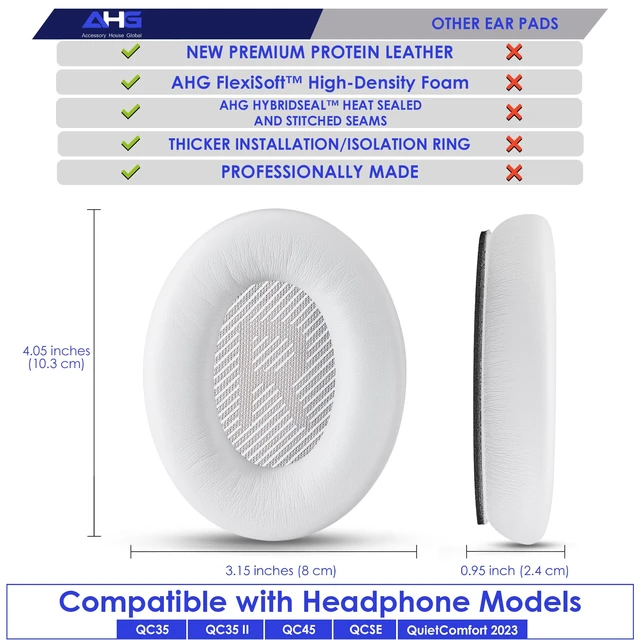 Alt view image 5 of 7 - Replacement QC Ear Pad and Headband Pad Kit Cushion. Compatible with Bose QuietComfort (2023) QC45 QC35 QC35 II QC SC QC SE Wireless Noise Cancelling Headphones (White)