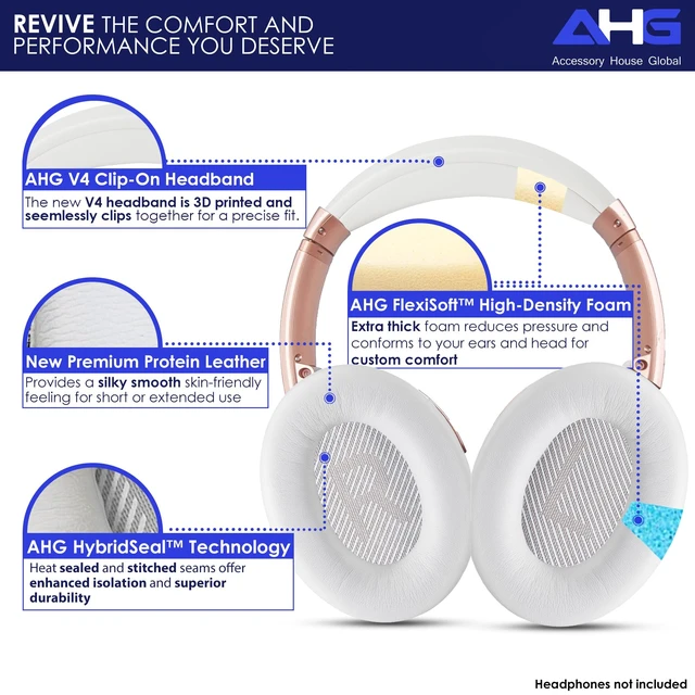 Alt view image 2 of 7 - Replacement QC Ear Pad and Headband Pad Kit Cushion. Compatible with Bose QuietComfort (2023) QC45 QC35 QC35 II QC SC QC SE Wireless Noise Cancelling Headphones (White)