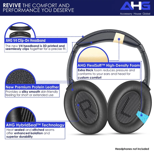 Alt view image 2 of 7 - Replacement QC Ear Pad and Headband Pad Kit Cushion. Compatible with Bose QuietComfort (2023) QC45 QC35 QC35 II QCSC QCSE Wireless Noise Cancelling Headphones (Black)