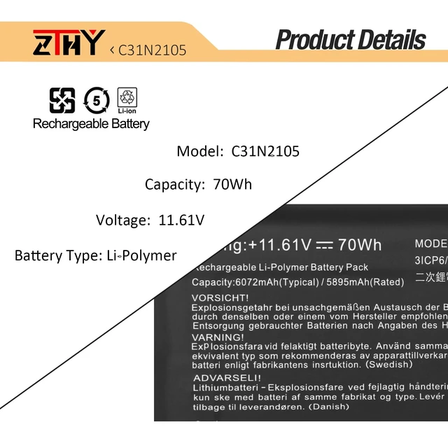 Alt view image 2 of 7 - C31N2105 Laptop Battery Replacement for Asus VivoBook S 14 OLED K3402ZA M3402QA TN3402QA S 15 K3502ZA M3502QA 14X X1403ZA M1403QA UX3404VA 15X M1503IA M1603QA S 16X M5602QA K6602HE M6500QF S5602ZA
