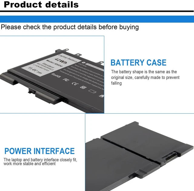 Alt view image 4 of 7 - 3DDDG (42Wh) Battery Compatible with Dell Latitude 5280 E5280 5290 5480 E5480 5490 5580 5590 03VC9Y 45N3J