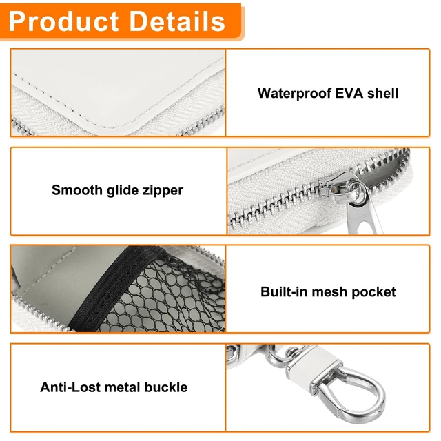 Alt view image 5 of 6 - Earbuds Cases, Earphone Case Holder, PU Leather Ear Buds Case Zipper Organizer Small with Mesh Pocket for USB Cable, Wireless Wired Earphones, White