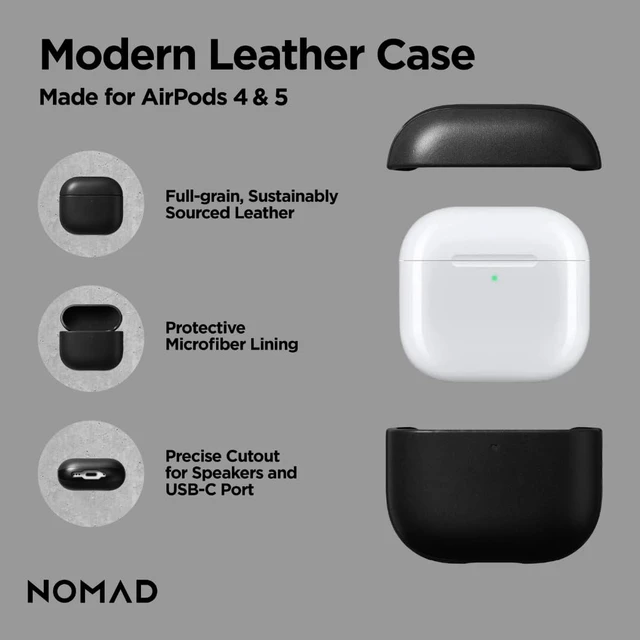 Alt view image 2 of 7 - Airpods 4 Case in Black Leather, AirPods 4 Cover, Compatible with New AirPods 5, Qi and MagSafe Charging Compatible, AirPods 4 and 5 Leather Case