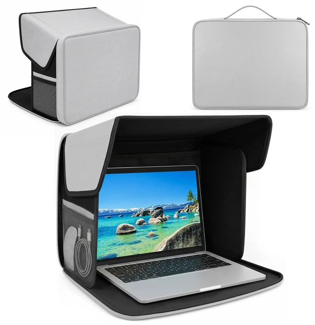 Main image of Laptop Sun Shade, Fits 12-16 Inch Laptop, Privacy Laptop Tent, Anti-Glare Uv-Heat Reflective & Water-Resistant Material, Laptop Shade for Working Outside, Travel, 2-in-1 Foldable Laptop Canopy