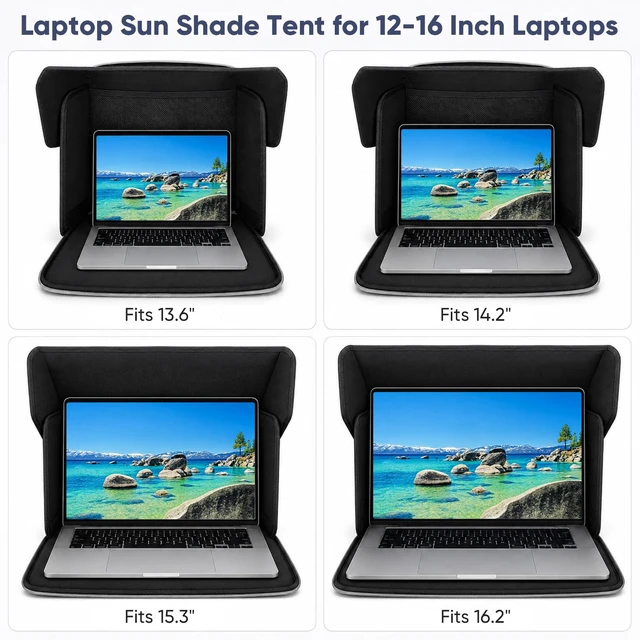 Alt view image 3 of 7 - Laptop Sun Shade, Fits 12-16 Inch Laptop, Privacy Laptop Tent, Anti-Glare Uv-Heat Reflective & Water-Resistant Material, Laptop Shade for Working Outside, Travel, 2-in-1 Foldable Laptop Canopy