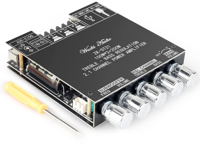 Main image of ZK-ST21 TPA3221 Bluetooth Power Amplifier Board with Subwoofer 2.1 Channel 100W×2+200W, 12V-30V Audio Power Amplifier Module with Treble and Bass Control