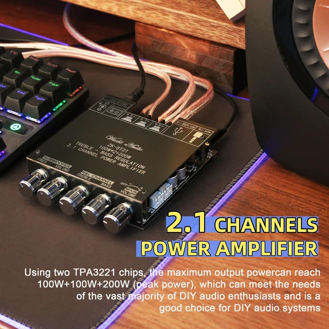 Alt view image 5 of 6 - ZK-ST21 TPA3221 Bluetooth Power Amplifier Board with Subwoofer 2.1 Channel 100W×2+200W, 12V-30V Audio Power Amplifier Module with Treble and Bass Control