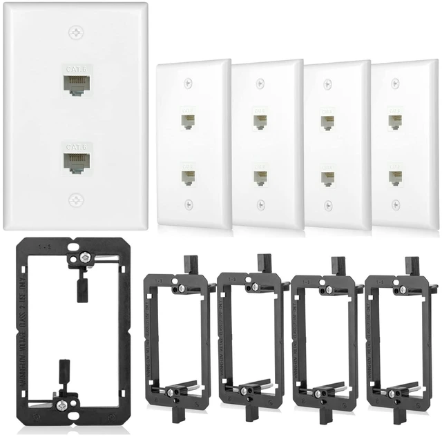 Main image of 5 Pack Ethernet Wall Outlet 2 Port Cat6 Wall Plate RJ45 Coupler Keystone Jack with Low Voltage Mounting Bracket Network Cables Inline Wires Connector Female to Female Double White 2Port