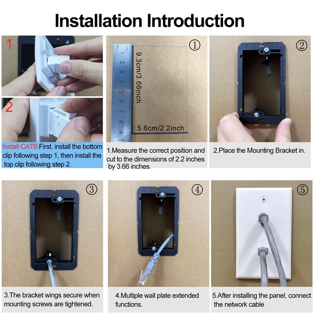 Alt view image 3 of 7 - 5 Pack Ethernet Wall Outlet 2 Port Cat6 Wall Plate RJ45 Coupler Keystone Jack with Low Voltage Mounting Bracket Network Cables Inline Wires Connector Female to Female Double White 2Port