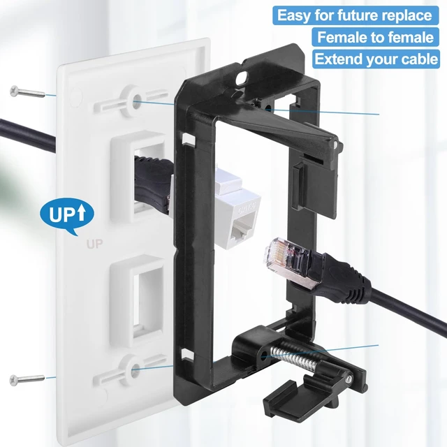 Alt view image 4 of 7 - 5 Pack Ethernet Wall Outlet 2 Port Cat6 Wall Plate RJ45 Coupler Keystone Jack with Low Voltage Mounting Bracket Network Cables Inline Wires Connector Female to Female Double White 2Port