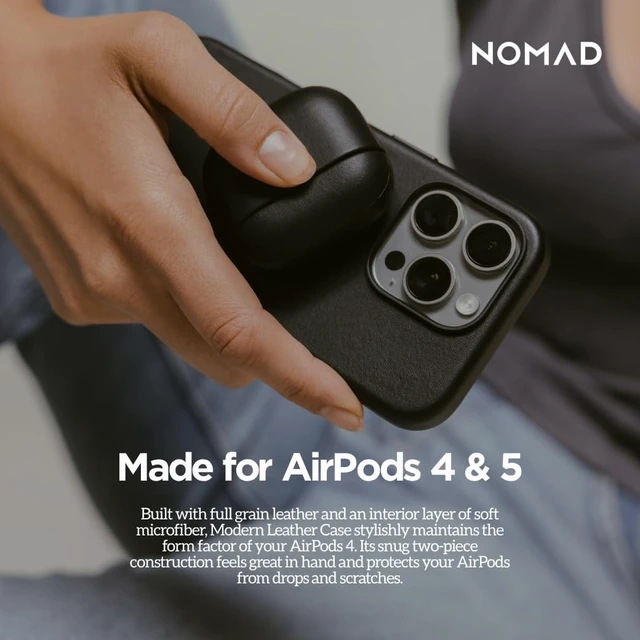 Alt view image 6 of 7 - Airpods 4 Case in Black Leather, AirPods 4 Cover, Compatible with New AirPods 5, Qi and MagSafe Charging Compatible, AirPods 4 and 5 Leather Case