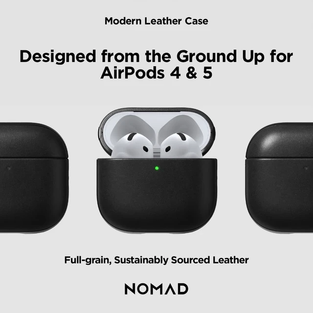 Alt view image 5 of 7 - Airpods 4 Case in Black Leather, AirPods 4 Cover, Compatible with New AirPods 5, Qi and MagSafe Charging Compatible, AirPods 4 and 5 Leather Case