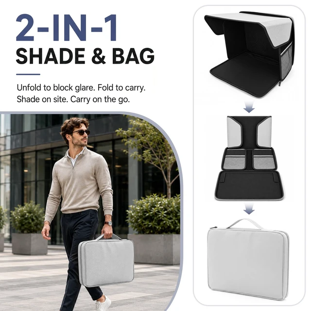 Alt view image 4 of 7 - Laptop Sun Shade, Fits 12-16 Inch Laptop, Privacy Laptop Tent, Anti-Glare Uv-Heat Reflective & Water-Resistant Material, Laptop Shade for Working Outside, Travel, 2-in-1 Foldable Laptop Canopy