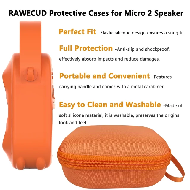 Alt view image 4 of 7 - Protective Case for Bose SoundLink Micro 2nd Gen Bluetooth Speaker, Orange Hard Carrying Case and Silicone Cover for Micro 2 Portable Speaker Accessories, Shockproof Handle Case Set