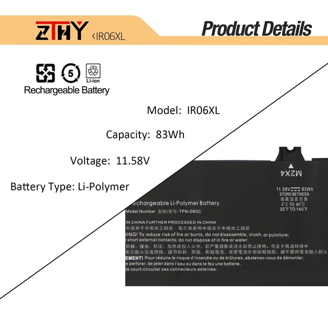 Alt view image 3 of 7 - 83Wh IR06XL Laptop Battery Replacement for HP ZBook Power G7 G8 G9 G10 ZBook Power G10 A Mobile Workstation Battery IR06083XL IRO6XL M02029-005 M01523-2C1 TPN-DB0C M01523-2C2 11.58V 6-Cell 6880mAh