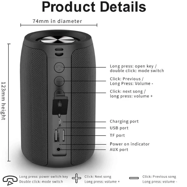 Alt view image 3 of 7 - Portable Bluetooth Speaker, S32 Outdoor Speaker, Waterproof IPX5, Dual Pairing, Stereo Sound/TF Card/USB/AUX Competible for iPhone14 Samsung Home/Hiking/Fishing- Camo