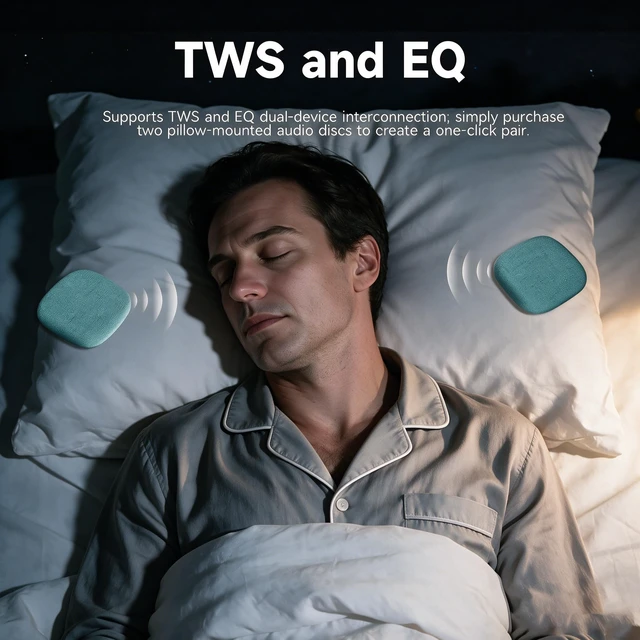 Alt view image 4 of 7 - Bluetooth Under Pillow Speaker for Sleeping, Bone Conduction,Green 0.39-inch thin; no earbuds to wear; Bluetooth 6.0; up to 30-hour playback; 4 auto-off timers; USB-C charging