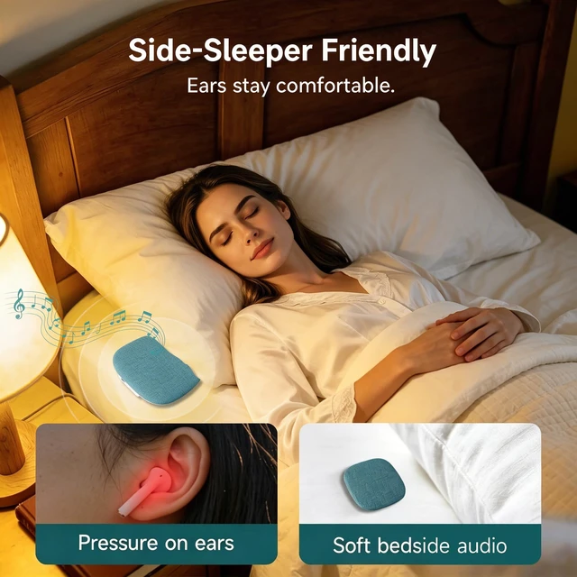 Alt view image 5 of 7 - Bluetooth Under Pillow Speaker for Sleeping, Bone Conduction,Green 0.39-inch thin; no earbuds to wear; Bluetooth 6.0; up to 30-hour playback; 4 auto-off timers; USB-C charging