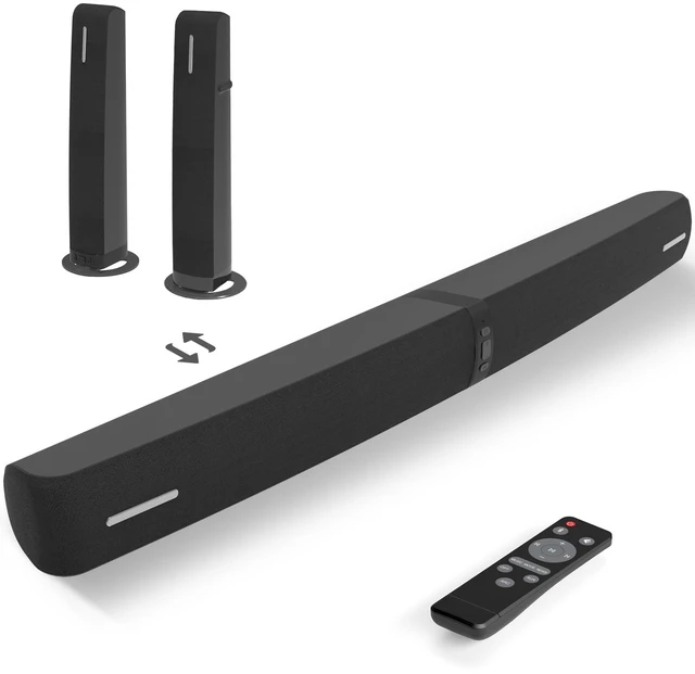 Main image of Sound Bar for Smart TV, 90W Soundbar with Bluetooth/ARC/Optical/AUX Connect, Auto Volume Boost, 3 Equalizer Modes, 2 in 1 Detachable Soundbar for TV for TV/PC/Gaming/Projectors