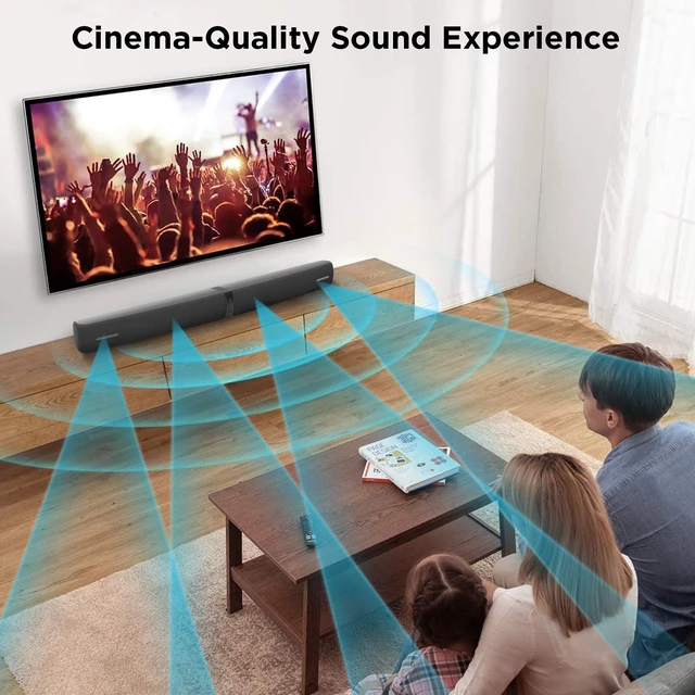 Alt view image 2 of 5 - Sound Bar for Smart TV, 90W Soundbar with Bluetooth/ARC/Optical/AUX Connect, Auto Volume Boost, 3 Equalizer Modes, 2 in 1 Detachable Soundbar for TV for TV/PC/Gaming/Projectors