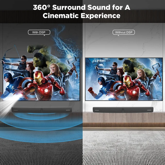 Alt view image 4 of 5 - Sound Bar for Smart TV, 90W Soundbar with Bluetooth/ARC/Optical/AUX Connect, Auto Volume Boost, 3 Equalizer Modes, 2 in 1 Detachable Soundbar for TV for TV/PC/Gaming/Projectors
