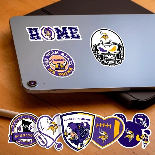Alt view image 6 of 6 - 110PCS Minnesota Stickers Pack - Football & Rugby Viking Decals for Water Bottle, Laptop, Car, Helmet, Scrapbook - Waterproof Vinyl Minnesota Gifts for Kids, Teens & Adults Fans