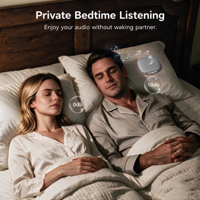Alt view image 2 of 7 - Bluetooth Under Pillow Speaker for Sleeping, Bone Conduction, Gray 0.39-inch thin; no earbuds to wear; Bluetooth 6.0; up to 30-hour playback; 4 auto-off timers; USB-C charging